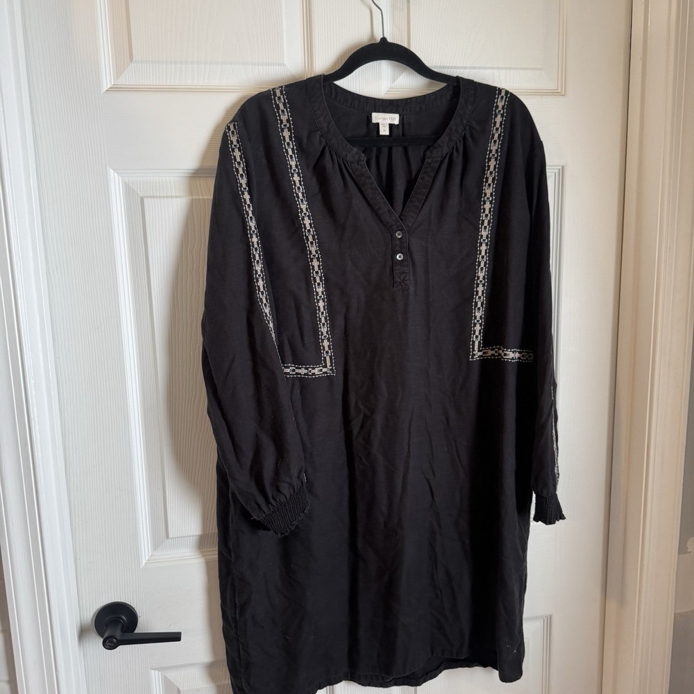 New Garnet Hill Dress Women Sz‎ 18 Black Tencel Embroidered Knit  Boho Cozy